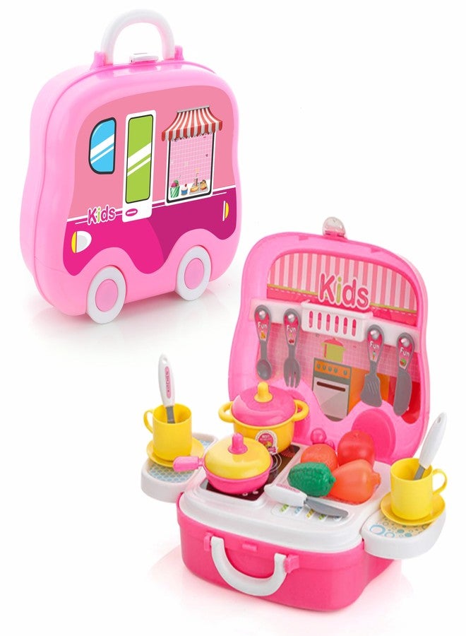 ويمسي طقم مطبخ مرح للبنات، طقم مطبخ على شكل حقيبة بعجلات، طقم طبخ ملون للعب التخيلي للبنات مكون من 18 قطعة، طقم مطبخ محمول للأطفال من عمر 3 سنوات، معتمد من مكتب المعايير الهندية (BIS). (طقم مطبخ على شكل حقيبة) - Image 1